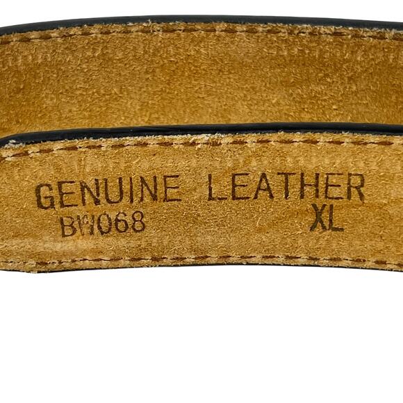 Western Style Genuine Leather Belt with Silvertone Buckle Set - Black - Size XL - Picture 3 of 6